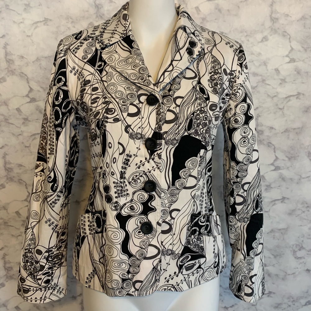 Vintage Harve Benard Black White Geometric Blazer